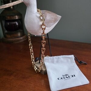 Coach CD838 Signature Link Chain Necklace Gold Plated Brass Glass NWT
